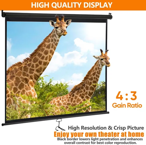 Miniatura 6 de Pantalla de Proyector Universal, Pantalla de Proyector Manual Portátil HD de 72 Pulgadas con Tirador, Pantalla Panorámica Retráctil de Montaje