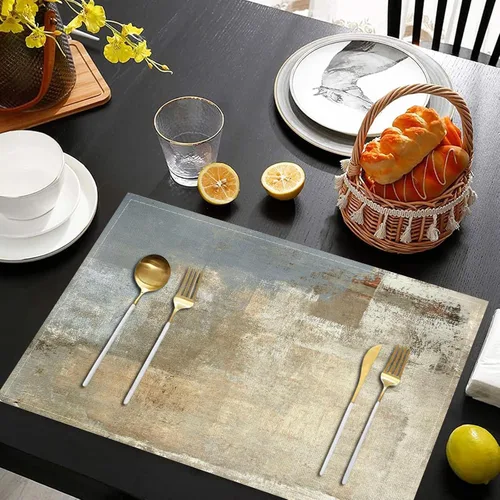 Miniatura 3 de Beige Grey Placemats Place Mats Set of 4 Modern Abstract Art Kitchen Table Mats - Washable Wipeable Linen Cloth Heat Resistant Dining Placemats for