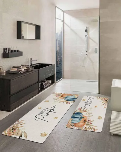 Miniatura 2 de Tapete de baño de calabaza verde azulado naranja para bañera, antideslizante, de secado rápido y absorbente, tierra de diatomeas, para fregadero