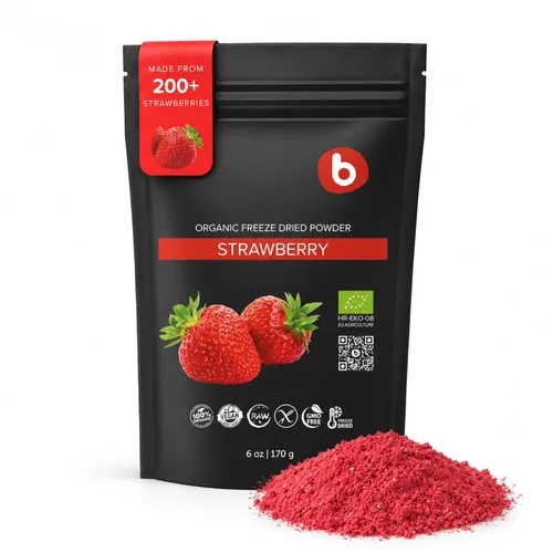 Miniatura 10 de Polvo de fresa liofilizado orgánico de fresas orgánicas liofilizadas – Rico en fibra, para batidos, hornear y colorante natural de alimentos rosa