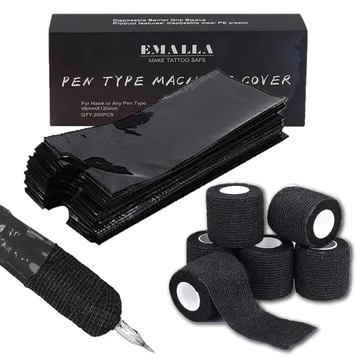 Miniatura 10 de Kit de cubiertas para pluma de tatuaje SOTICA con cinta de agarre y líneas redondas - 200 piezas de cubiertas para máquina de tatuaje, envoltura