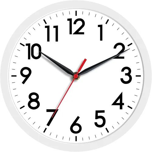 AKCISOT Reloj de pared, moderno y pequeño, funciona con pilas, de 8 pulgadas, silencioso, analógico, clásico, para oficina, hogar, baño, cocina,
