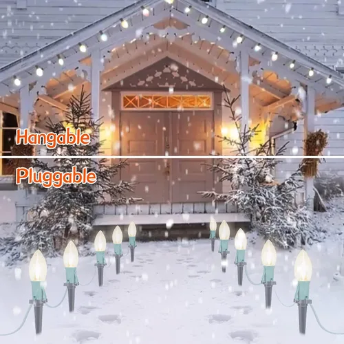 Miniatura 3 de Luces LED C9 para camino, 2 juegos en total de 51.4 pies de luz de camino de Navidad con 40 bombillas y estacas, tira de luces extensibles Blanco
