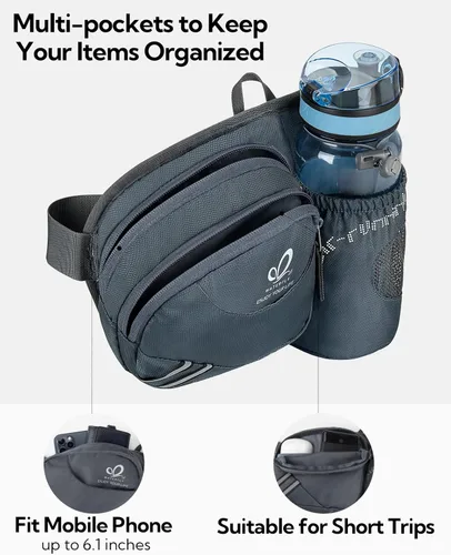 Miniatura 4 de Waterfly - Cangurera de senderismo con soporte para botella de agua para hombres y mujeres, para correr y pasear al perro, para iPhone 8 Plus, Gris