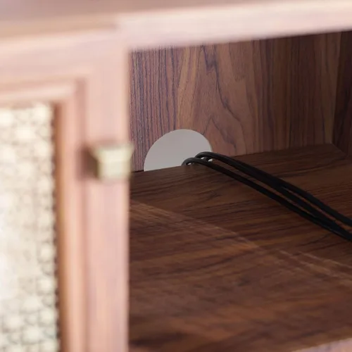 Miniatura 9 de SAFAVIEH Piran Soporte de TV para pantalla plana de hasta 70 pulgadas, nogal y dorado, 4 puertas con almacenamiento interior, consola multimedia