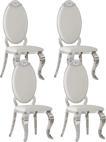 Miniatura 40 de Juego de 2 sillas con 2 sillas de comedor de piel sintética blanca, silla de cocina moderna con respaldo ovalado y patas de acero inoxidable
