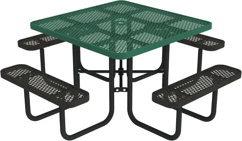 Miniatura 16 de Norwood Commercial Furniture - Mesa de picnic redonda de 46 pulgadas con bancos y agujero para paraguas, mesa de picnic portátil de acero de grado