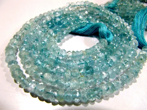 Miniatura 4 de Cuentas facetadas Rondelle de aguamarina natural/Cuentas de piedras preciosas Aqua de calidad AA/Tamaño 4 a 0.197 in/Strand 13 pulgadas de largo/Al