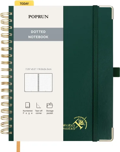 Miniatura 35 de POPRUN - Cuaderno de notas con espiral y puntos, diario A5 de 5.75" x 8.25", papel grueso de 120 gsm, 141 páginas numeradas, tapa dura para hombres