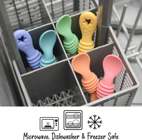 Miniatura 5 de PrimaStella Cucharas de silicona para bebés de 6 piezas, cucharas para bebés de primera etapa, cuchara de entrenamiento para bebés de punta suave