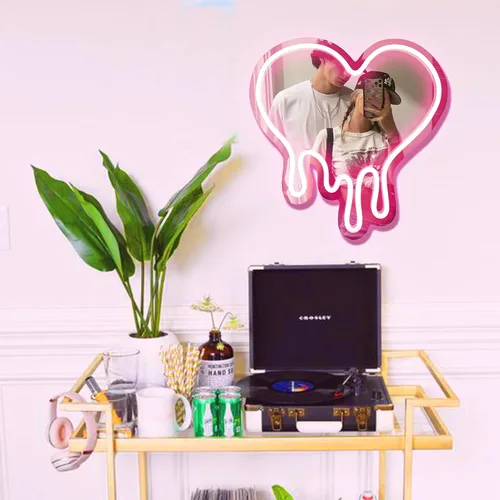 Miniatura 9 de DECANIT Letrero de Neón de Corazón - Decoración de Pared que Derrite el Corazón, Luz LED Alimentada por USB en Rosa, Espejo Decorativo de Pared
