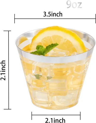 Miniatura 7 de Nervure 240 PCS Vasos de Plástico Plateados - Vasos de Plástico con Borde Plateado de 9 Oz - Vaso de Plástico Resistente con Borde Plateado Perfecto