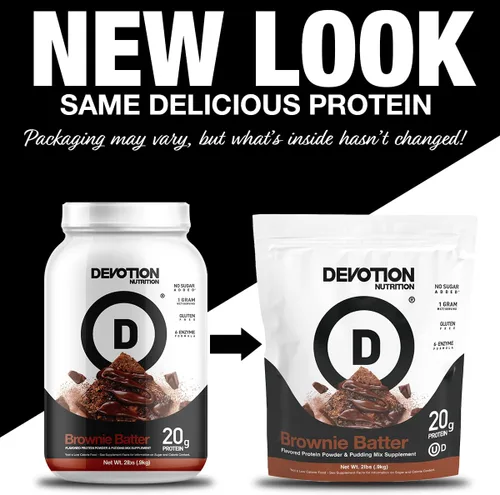 Miniatura 2 de Devotion Nutrition Proteína en Polvo Brownie Batter – Mezcla de 20g de Proteína Aislada de Suero y Caseína – Sin Azúcar Añadido, Bajo