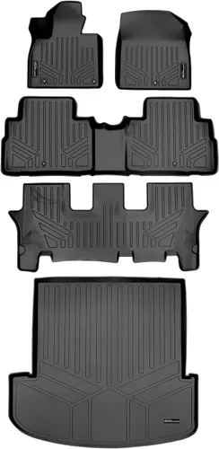 Miniatura 10 de SMARTLINER Juego de alfombrillas negras de tercera fila para todo tipo de clima, compatibles con Kia Telluride/Hyundai Palisade 2020-2023 con banco
