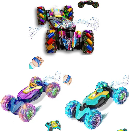 Paquete de 3 juguetes de control remoto con detección de gestos para edades de 5 a 7 a 13 años, con luces en aerosol musical, 4WD 360° Spins All