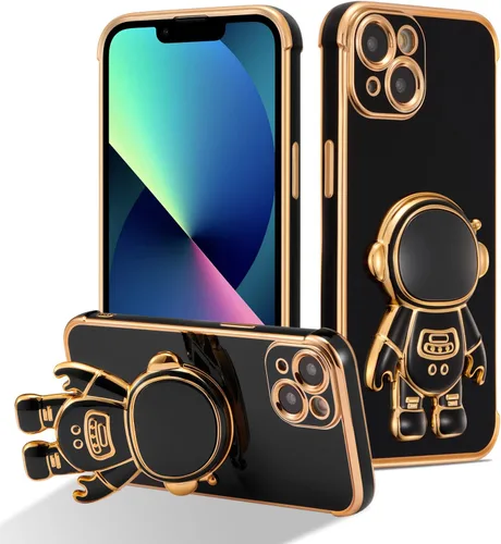 Miniatura 25 de RALEAVO Funda para iPhone 13, bonita funda de astronauta 6D con función de soporte, cubierta de enchapado de lujo, ajuste delgado, TPU suave, Púrpura