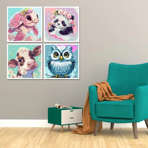 Miniatura 7 de FQOVKYN Paquete de 4 pinturas por números para niños, kit de pintura por números de animales lindos para adultos principiantes, pintura acrílica
