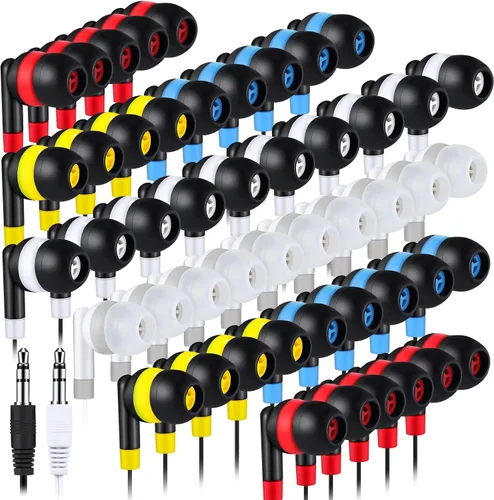 Miniatura 9 de Kanayu Paquete de 100 auriculares con cable a granel para aulas, auriculares básicos para estudiantes, sin micrófono, con conector de 0.138 in