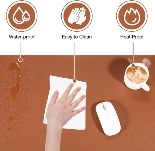 Miniatura 4 de TOWWI Tapete de escritorio de doble cara, tapete grande para escritorio, protector impermeable para mouse y teclado, tapete de cuero para escritorio