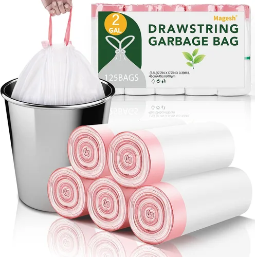Miniatura 12 de Magesh Bolsas de basura pequeñas con cordón de 4 galones, 30 unidades, color blanco