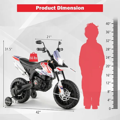 Miniatura 6 de INFANS Motocicleta para niños de 12 V, con licencia Aprilia RX125, motocicleta de montar para niños pequeños con ruedas de entrenamiento, suspensión
