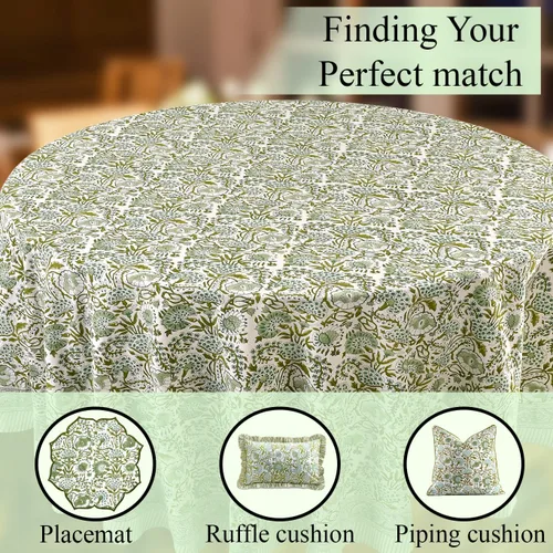 Miniatura 7 de CPC Mantel redondo - Mantel de algodón con estampado de bloques indios - Mantel de algodón impreso a mano y lavable - Primavera/Verano, mantel