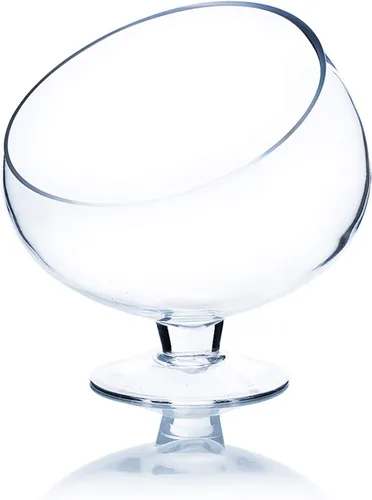 Miniatura 16 de WGV Jarrón de vidrio con corte inclinado, ancho 14 cm, altura 14 cm, transparente, redondo, maceta para plantas, terrario, orbe, recipiente