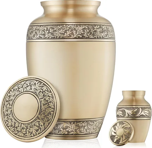 Miniatura 4 de Reminded Juego de 5 urnas de cremación floral para cenizas humanas, 1 adulto + 4 tamaño de símbolo de recuerdo, dorado