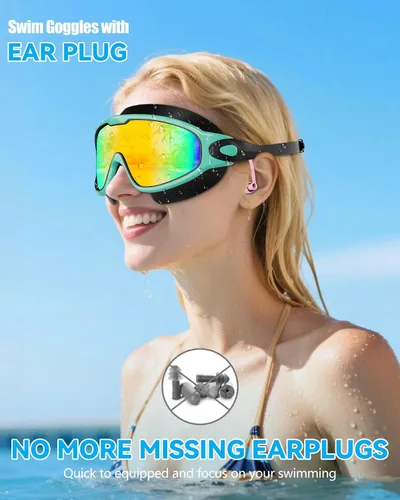 Miniatura 2 de Aegend - Nuevas gafas de natación de visión amplia para adultos, con protección antiniebla/UV, sin fugas, con tapones para los oídos para hombres