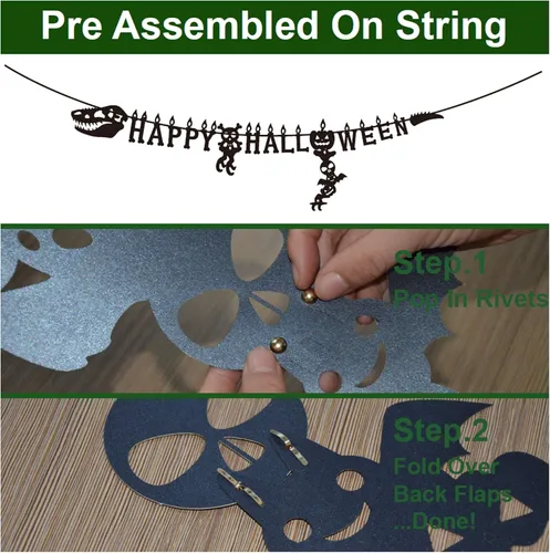 Miniatura 2 de GOER Cartel de dinosaurio de feliz Halloween, 70 pulgadas con tema jurásico para decoración de fiestas de Halloween