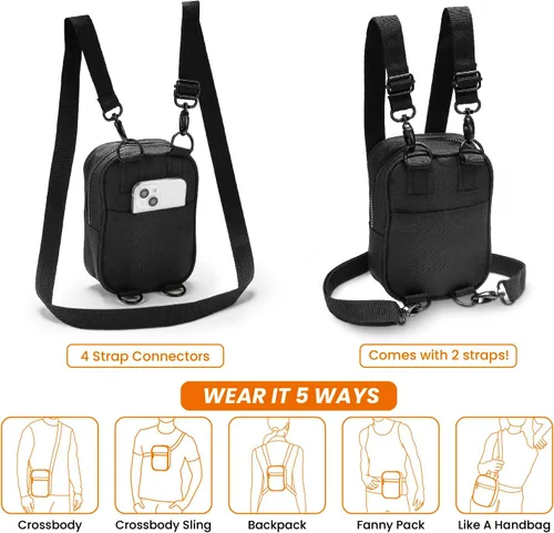 Miniatura 4 de Vibe Festival Gear Bolso bandolera pequeño para mujeres y hombres, 5 en 1, multiuso de (rPET), bolsa de cinturón de poliéster reciclado, mochila