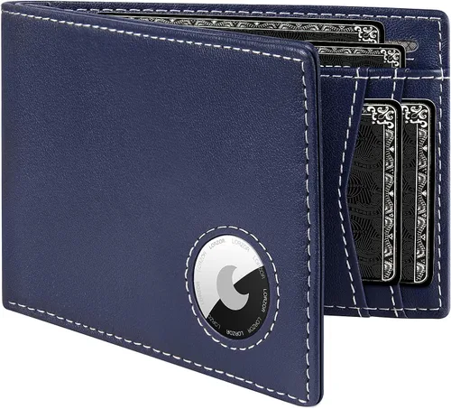 Billetera AirTag Cartera minimalista con bolsillo frontal para Apple AirTag, cuero de grano completo, doble bloqueo RFID, billeteras de AirTag para