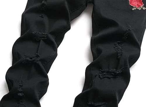 Miniatura 4 de Baylvn Pantalones de mezclilla para hombre, rasgados, desgastados, rectos, ajustados, casuales, a la moda
