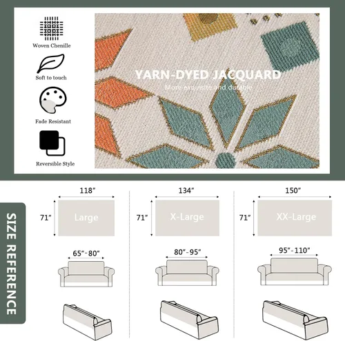 Miniatura 6 de DREAMINGO Funda de Sofá de Chenilla Beige Bohemia Geométrica Jacquard para Sofá de 3 Cojines Antideslizante Seccional Forma de L para Perros