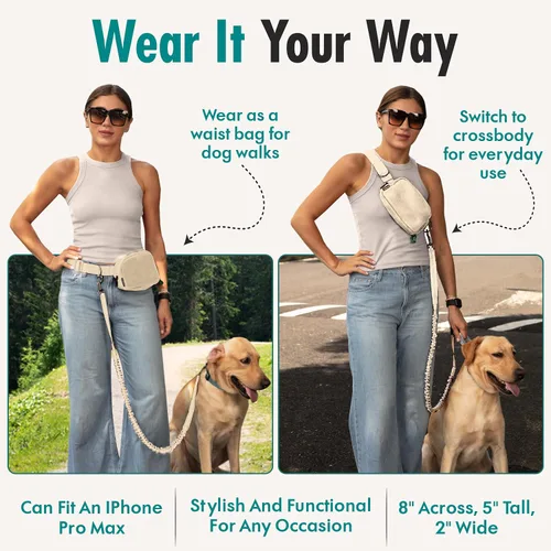 Miniatura 4 de Correa de perro manos libres con bolsa de golosinas para perros, correa de cintura elegante y moderna para pasear al perro, para llevar alrededor