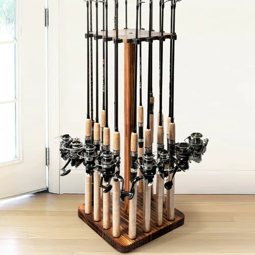 Miniatura 10 de Ghosthorn Soportes para cañas de pesca para garaje, soporte giratorio de 360 grados para cañas de pescar, soporte de pie con capacidad para hasta 16