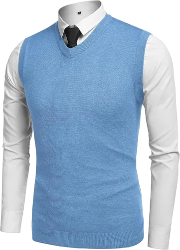 Miniatura 12 de Amussiar Suéter casual para hombre, chaleco con cuello en V, ajustado, sin mangas, suéter de punto