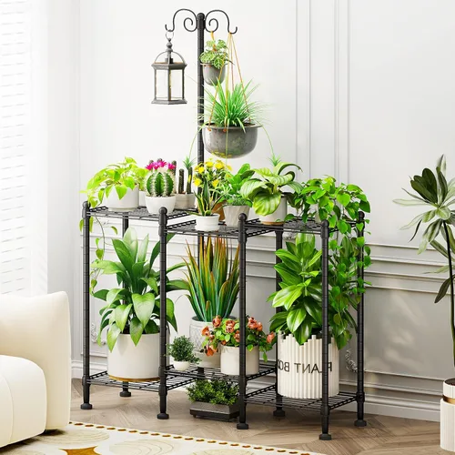 Soporte para plantas para interiores y exteriores, de metal resistente, impermeable, 6 niveles, estante para múltiples macetas de flores, color