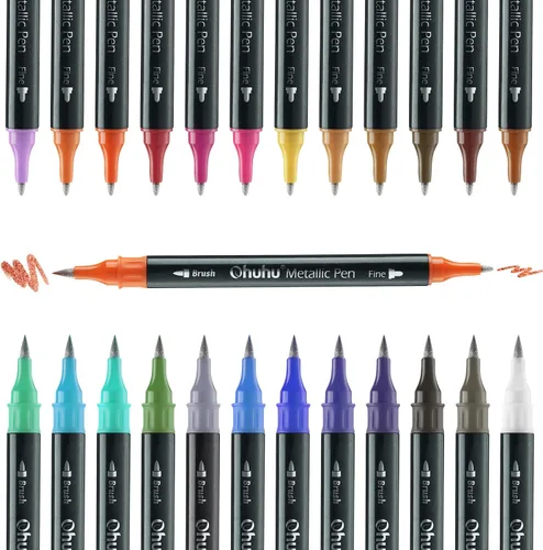 Ohuhu Marcadores Metálicos: 24 Colores a Base de Agua para Adultos, Libro de Colorear Mandala, Marcadores de Brillo y Destello para Papel Negro y
