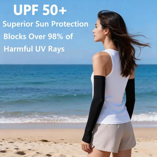 Miniatura 2 de Mangas de protección solar con orificios para el pulgar para hombres y mujeres, cubierta de compresión de enfriamiento para brazo UV, manga negro