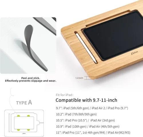 Miniatura 3 de ELETIUO Soporte ajustable para tablet con ranura para lápiz y cable de cargador, soporte de madera de bambú con múltiples ángulos, organizador
