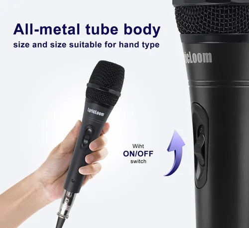 Miniatura 2 de LyricLoom Micrófono profesional con cable para canto de karaoke, micrófono dinámico vocal de mano de metal, micrófono con cable e interruptor