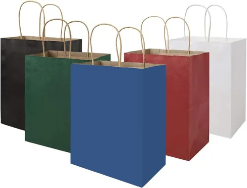 Miniatura 10 de Bolsas de papel kraft de tamaño mediano de 7.9 x 4.3 x 10 pulgadas con asas, a granel, bolsas de regalo Bagmad, para decorar a tu gusto, compras