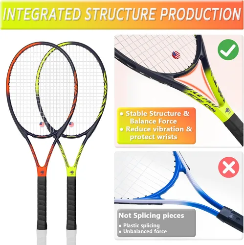 Miniatura 2 de Raqueta de tenis profesional para adultos, 2 jugadores de 27 pulgadas, raqueta de tenis de velocidad aceptable para principiantes y profesionales