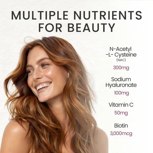 Miniatura 2 de Complejo de piel y belleza para mujeres, NAC 300 mg, vitamina C 30 mg y biotina 3000 mcg, aclaramiento de la piel, salud del cabello, piel y uñas