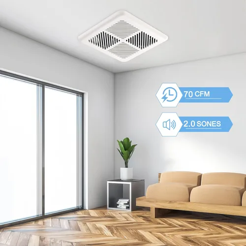 Miniatura 3 de Tech Drive Extractor de baño muy silencioso – 70 CFM, 2.0 Sone, no necesita acceso al ático, certificado Energy Star, fácil de instalar, conducto