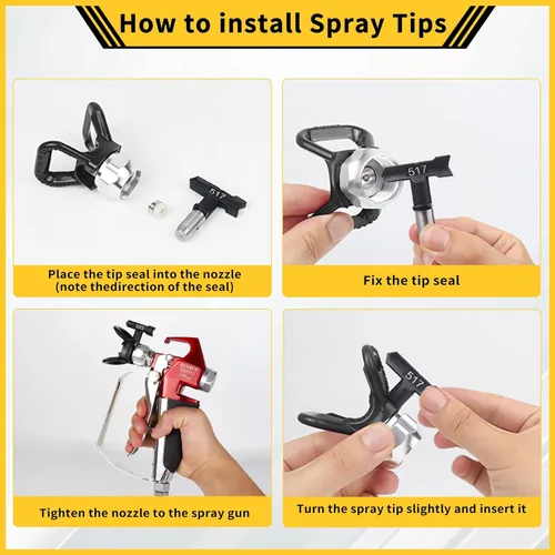 Miniatura 7 de Pistola de pintura sin aire de 3600 PSI con 5 puntas de pulverización reversibles y 2 protectores de puntas, compatible con pulverizador de pintura