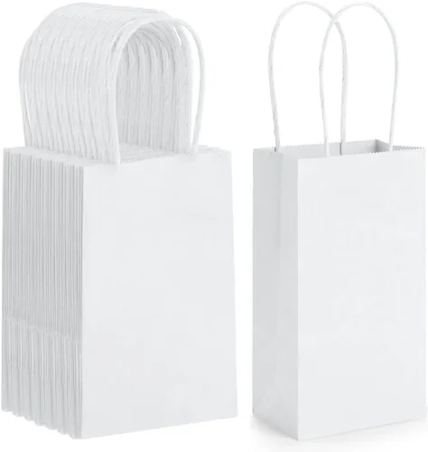 Bolsas de regalo BagDream 100 unidades 3.5x2.4x6.7 pulgadas, Mini Bolsas de Fiesta y Recuerdo, Pequeñas Bolsas de Regalo de Papel Kraft Blancas con