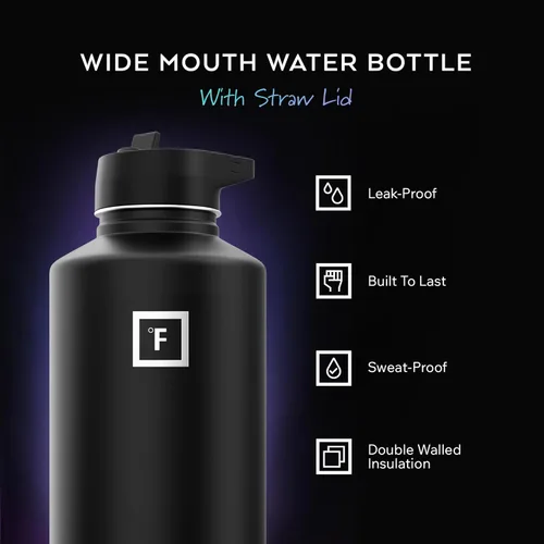 Miniatura 2 de IRON °FLASK Frasco de hidratación para acampar y senderismo con pajilla, botella de agua deportiva de acero inoxidable con aislamiento de boca Dark