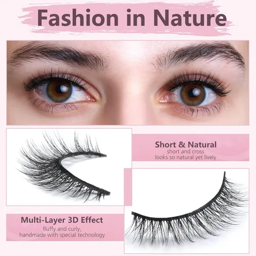 Miniatura 2 de Pestañas postizas de aspecto natural, paquete de pestañas cortas naturales, pestañas de tira finas, pestañas pequeñas entrecruzadas diariamente
